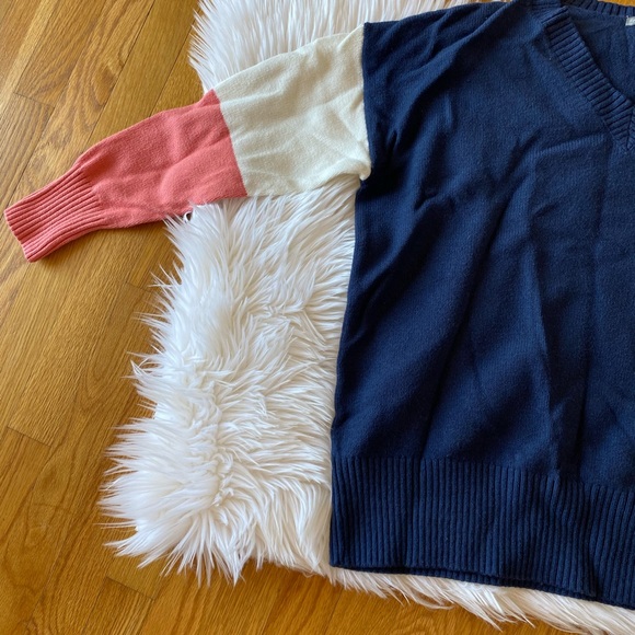 Falls Creek Navy Colorblock Sleeve Pullover Sweater - Picture 3 of 8